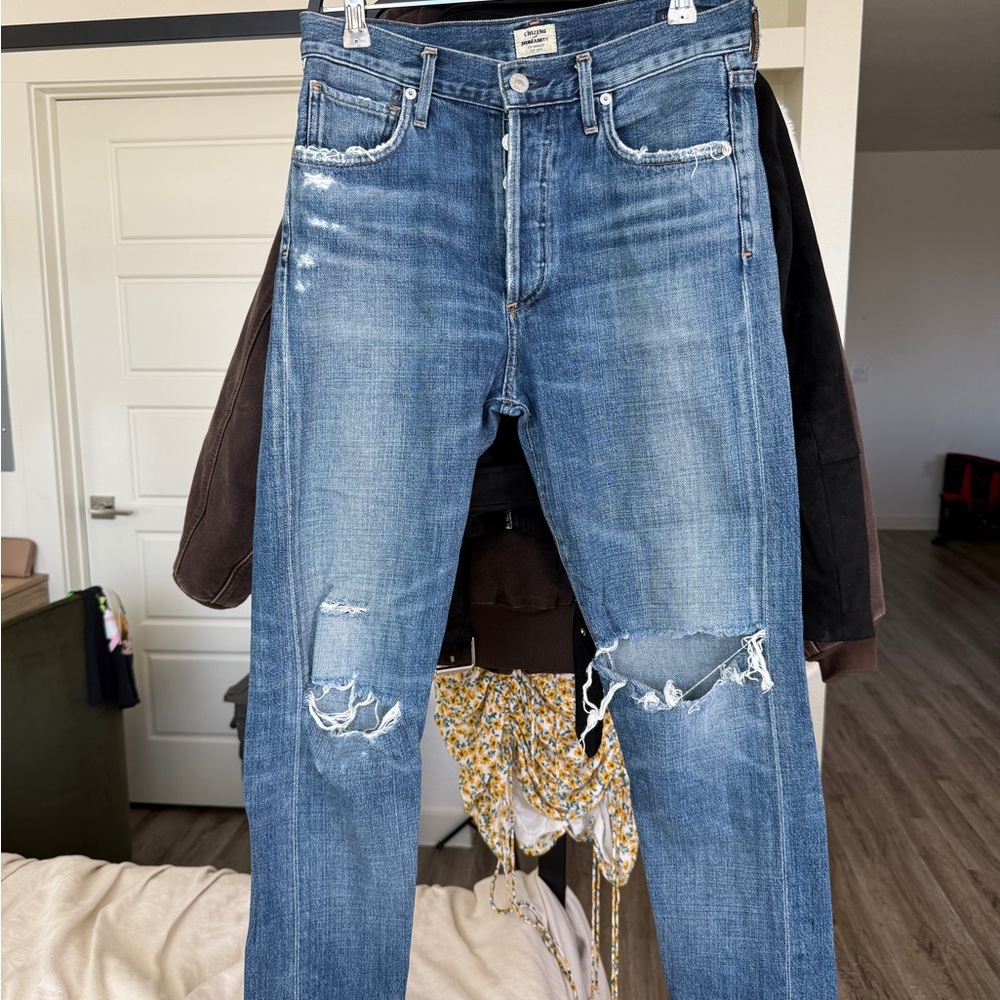 Citizens Of Humanity Distressed Blue Slim Straight Jeans